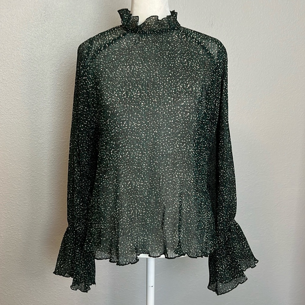 Zara Green Floral Sheer Blouse Size Small